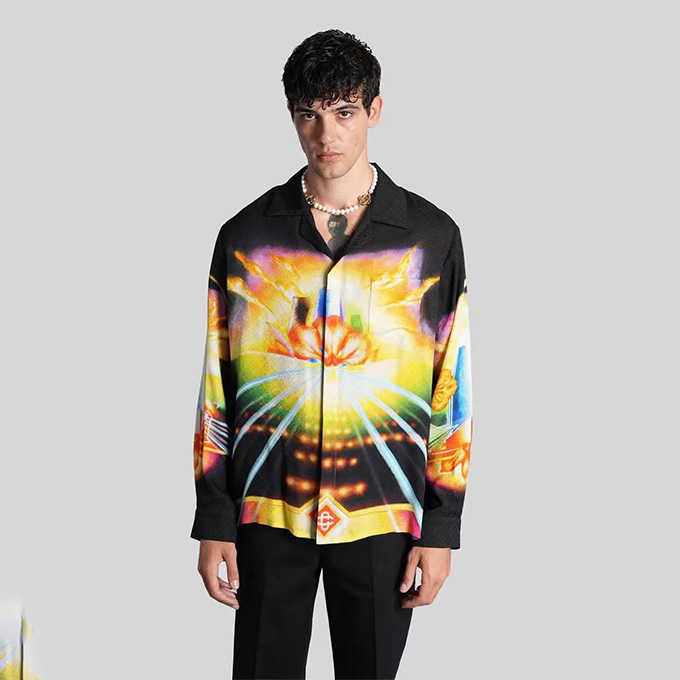 casablanca floral print jacquard silk long-sleeve shirt